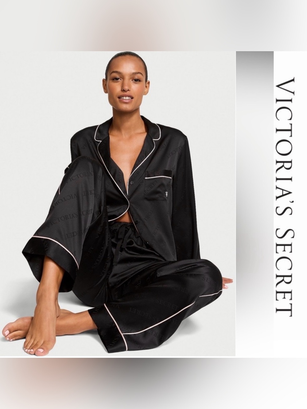NWT | Victoria's Secret | Long Satin Pajama Set | Black | Large